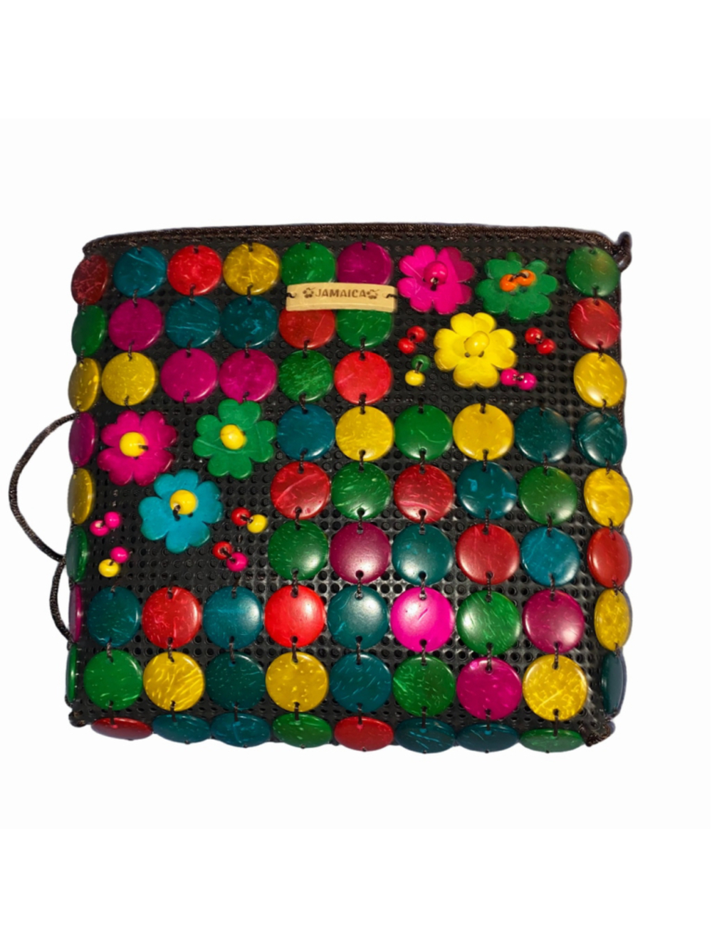 Women's Jamaica Multicolor Beaded Crossbody Bag Approx 9”x9”